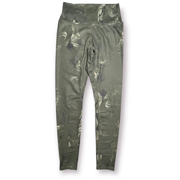 Alo Printed High Waisted Leggings SIZE M Metallic Green Swirls Yoga Pants - Picture 1 of 9